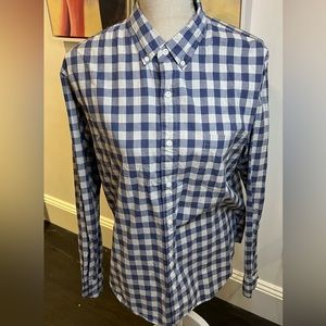 J Crew Size L stretch Slim untucked organic cotton - Gray navy check gingham